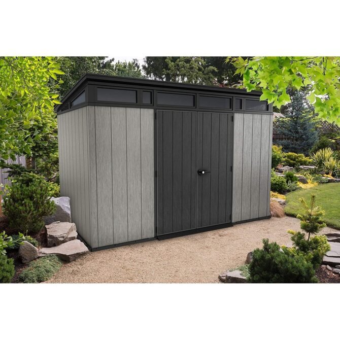 Keter 11’x 7′ Artisan Heavy Duty Plastic Pent Shed – Grey-oakleysgardenmachine- Free shipping