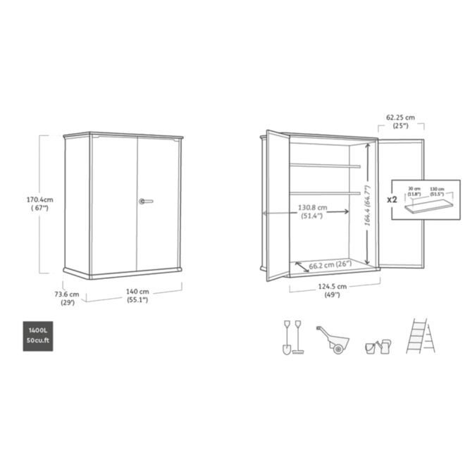 Keter 4’x2′ Cortina Alto Heavy Duty Vertical Plastic Garden Shed with Shelves-oakleysgardenmachine- Free shipping